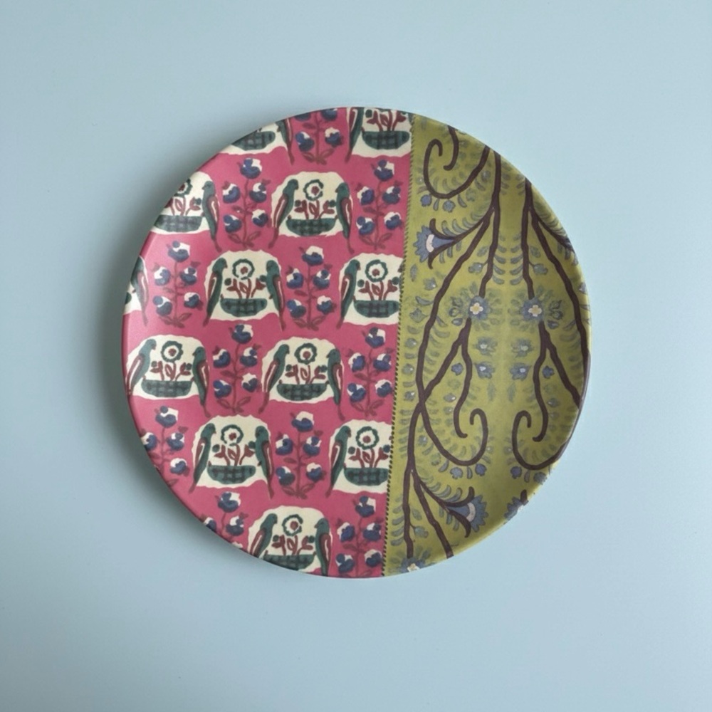 Anthropologie NWT Blockprint Bamboo Melamine Dinner Plate